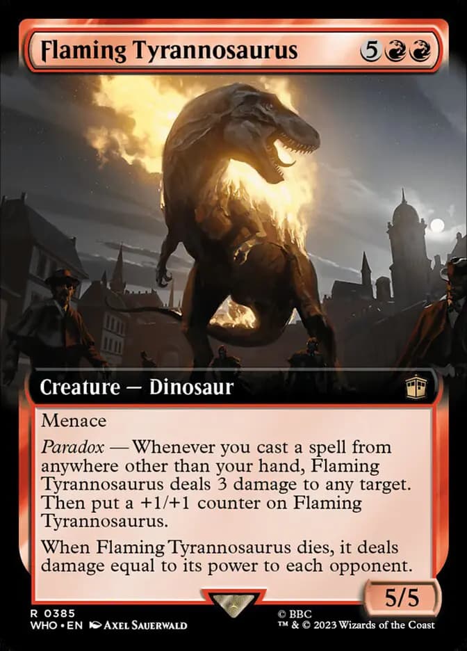 Card image of Flaming Tyrannosaurus