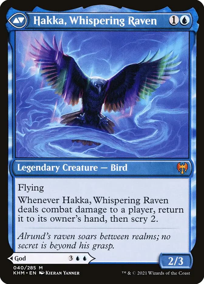 Card image of Alrund, God of the Cosmos / Hakka, Whispering Raven