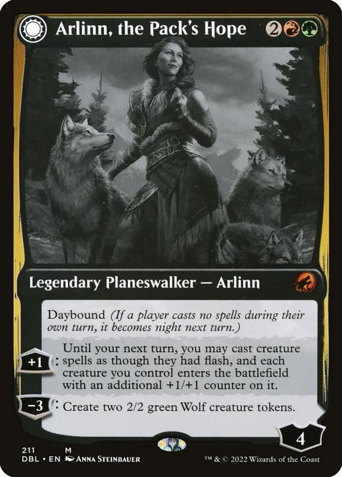 Card image of Arlinn, the Pack's Hope / Arlinn, the Moon's Fury