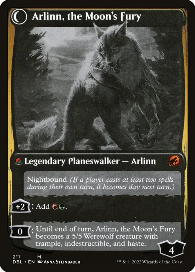 Card image of Arlinn, the Pack's Hope / Arlinn, the Moon's Fury