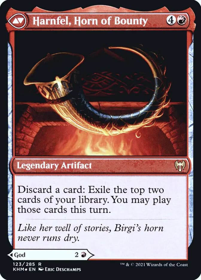Card image of Birgi, God of Storytelling / Harnfel, Horn of Bounty