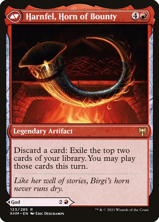 Card image of Birgi, God of Storytelling / Harnfel, Horn of Bounty
