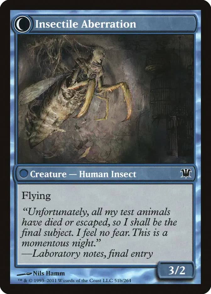 Card image of Delver of Secrets / Insectile Aberration