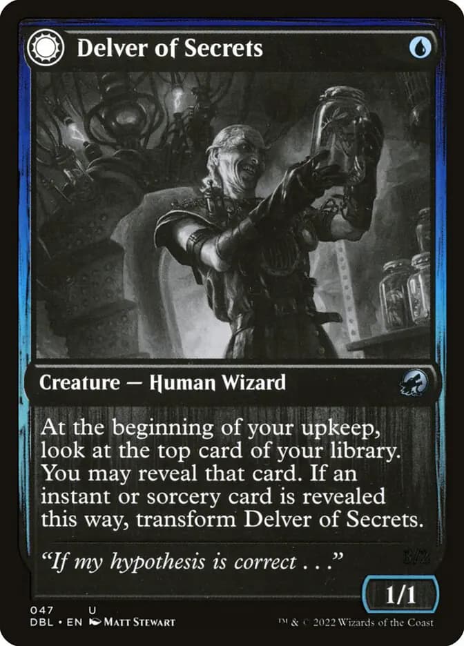 Card image of Delver of Secrets / Insectile Aberration