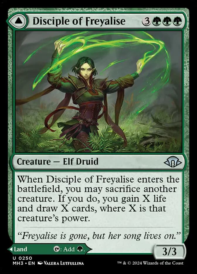 Card image of Disciple of Freyalise / Garden of Freyalise