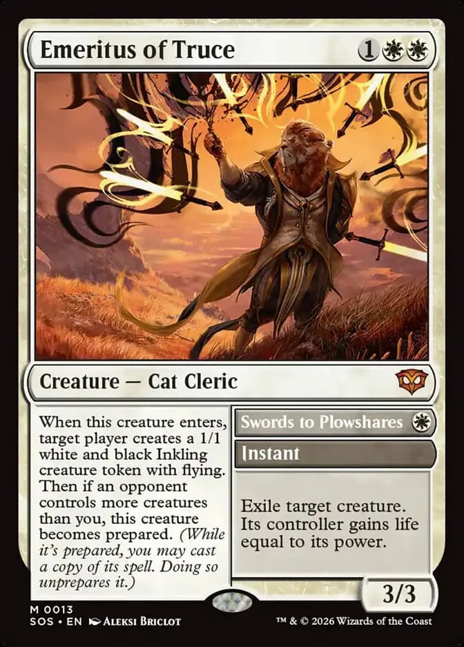 Card image of Emeritus of Truce / Swords to Plowshares
