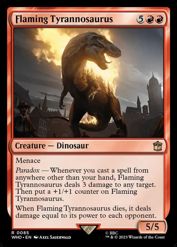Card image of Flaming Tyrannosaurus