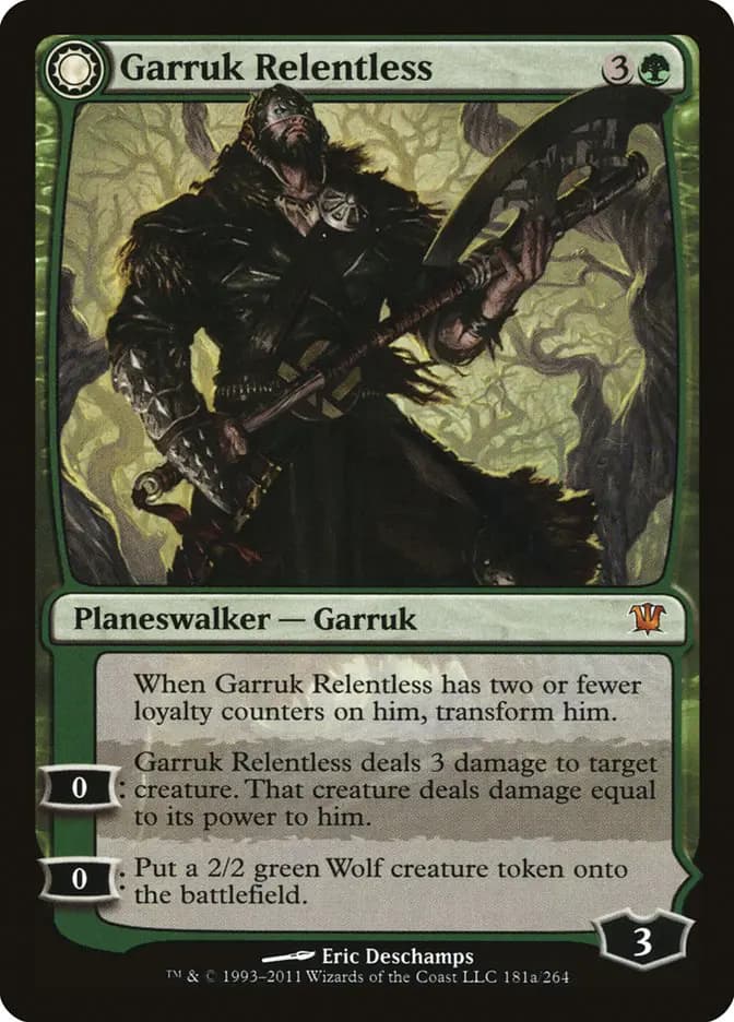 Card image of Garruk Relentless / Garruk, the Veil-Cursed