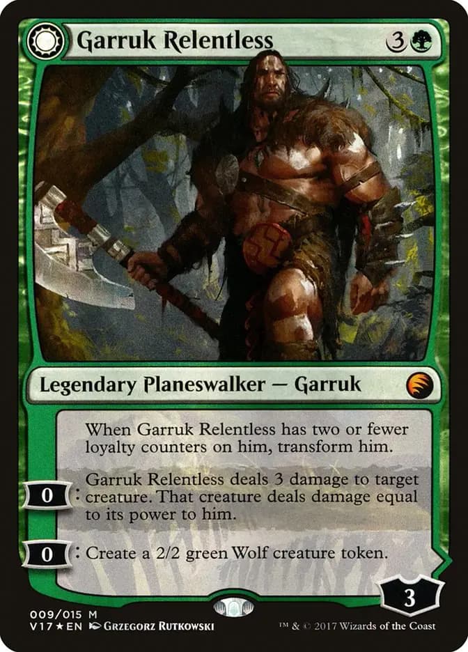 Card image of Garruk Relentless / Garruk, the Veil-Cursed