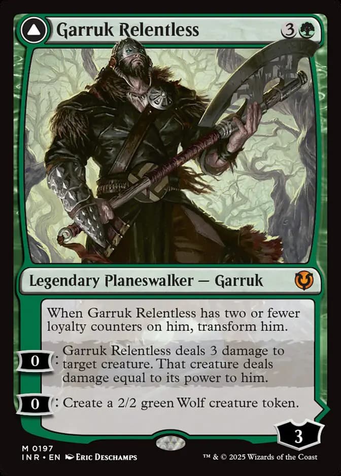 Card image of Garruk Relentless / Garruk, the Veil-Cursed