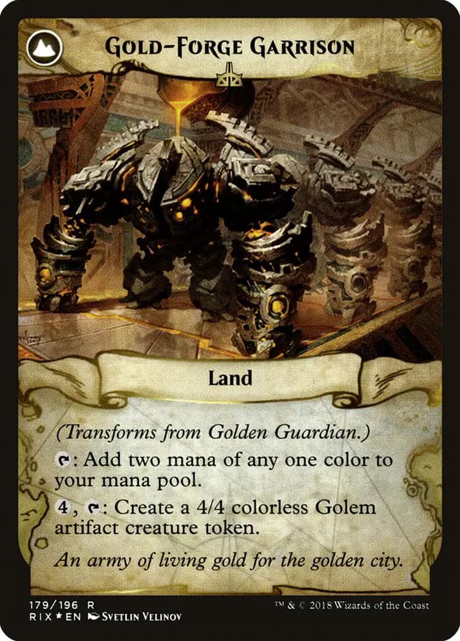 Card image of Golden Guardian / Gold-Forge Garrison
