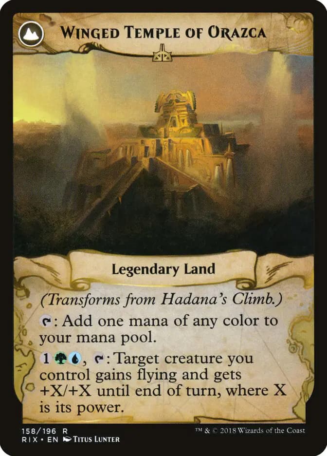Card image of Hadana's Climb / Winged Temple of Orazca