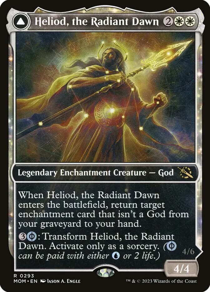 Card image of Heliod, the Radiant Dawn / Heliod, the Warped Eclipse