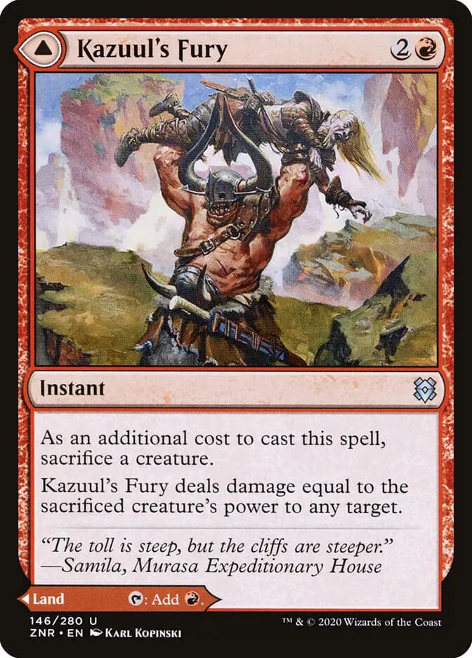 Card image of Kazuul's Fury / Kazuul's Cliffs