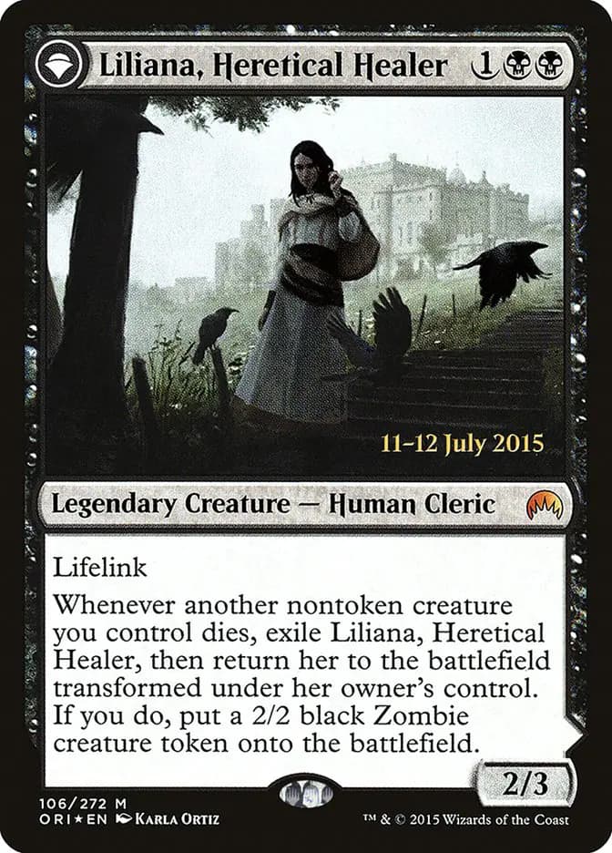 Card image of Liliana, Heretical Healer / Liliana, Defiant Necromancer
