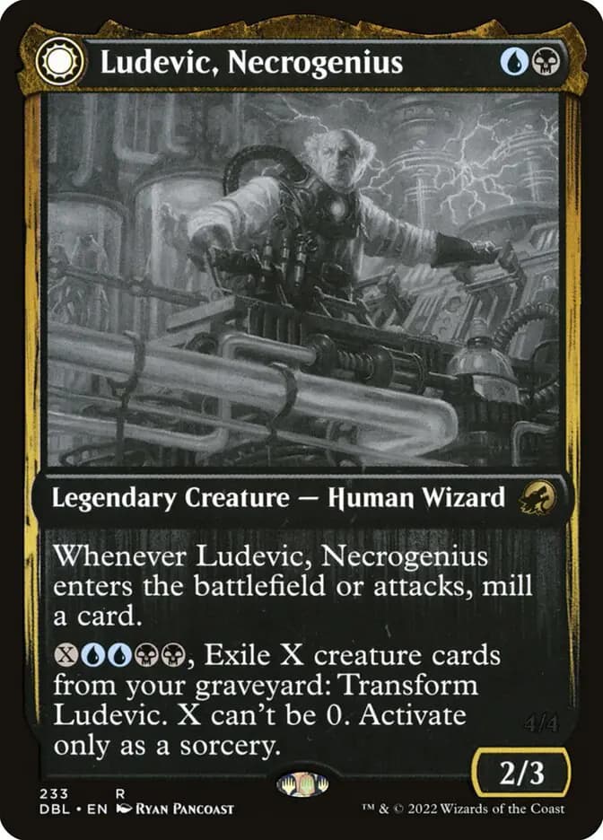 Card image of Ludevic, Necrogenius / Olag, Ludevic's Hubris