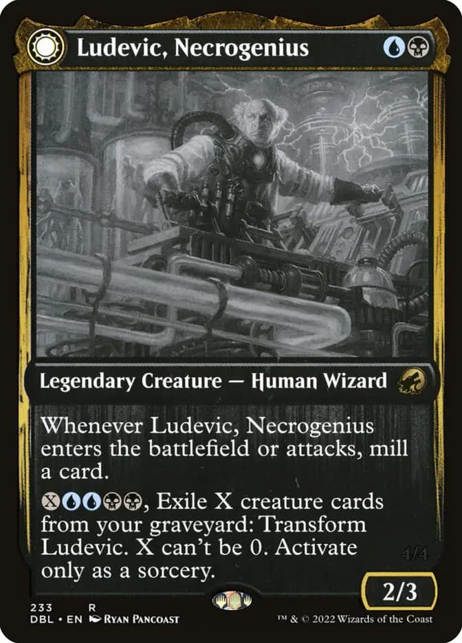 Card image of Ludevic, Necrogenius / Olag, Ludevic's Hubris