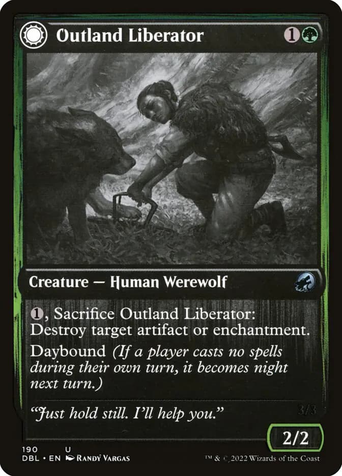 Card image of Outland Liberator / Frenzied Trapbreaker