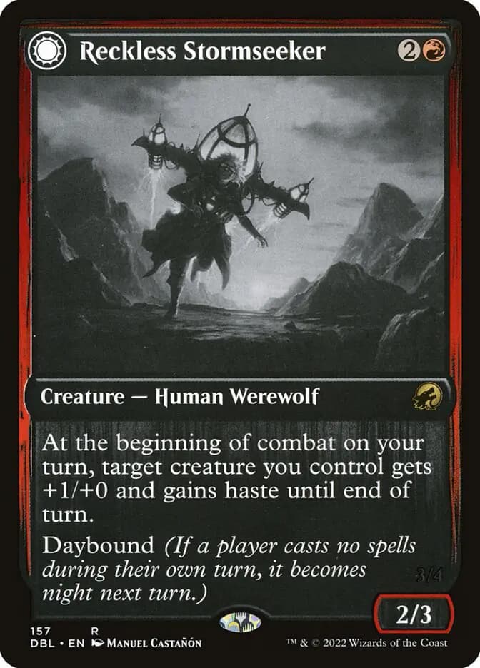 Card image of Reckless Stormseeker / Storm-Charged Slasher