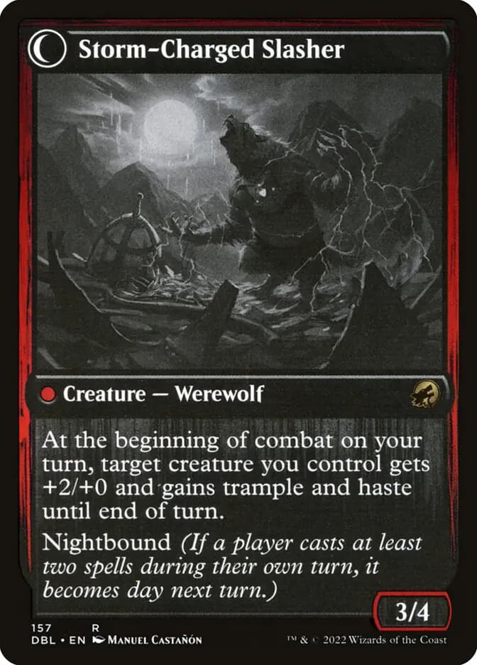 Card image of Reckless Stormseeker / Storm-Charged Slasher