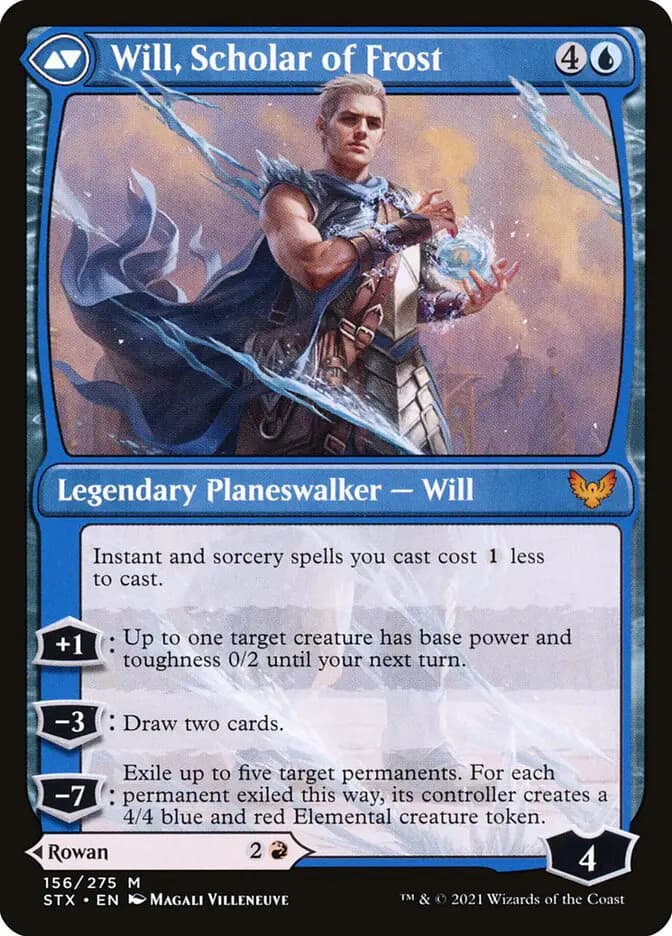 Card image of Rowan, Scholar of Sparks / Will, Scholar of Frost