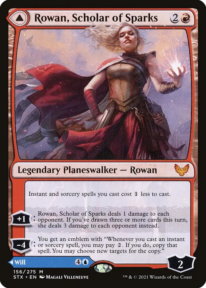 Card image of Rowan, Scholar of Sparks / Will, Scholar of Frost