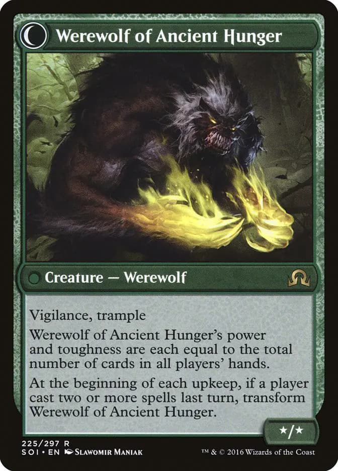 Card image of Sage of Ancient Lore / Werewolf of Ancient Hunger