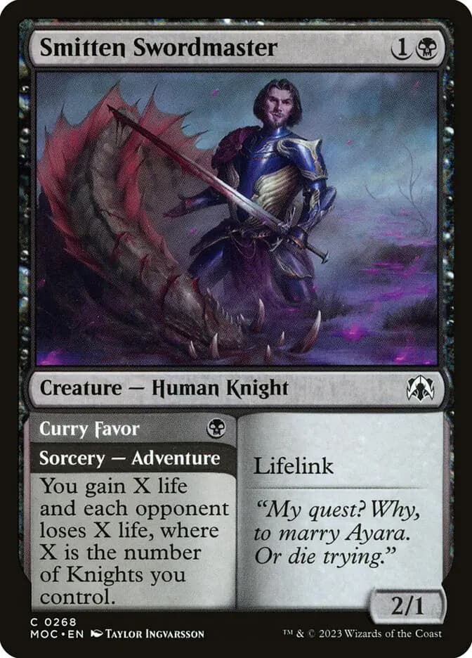 Card image of Smitten Swordmaster / Curry Favor