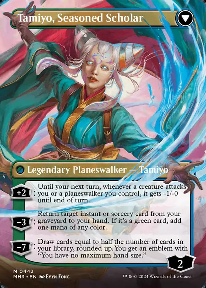 Card image of Tamiyo, Inquisitive Student / Tamiyo, Seasoned Scholar