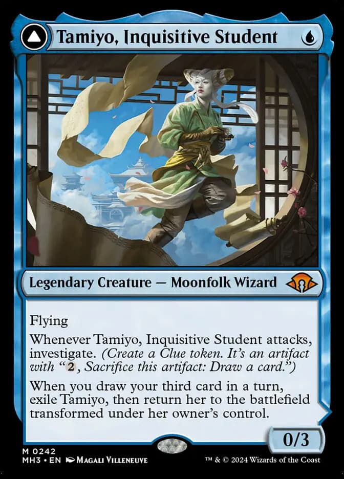 Card image of Tamiyo, Inquisitive Student / Tamiyo, Seasoned Scholar