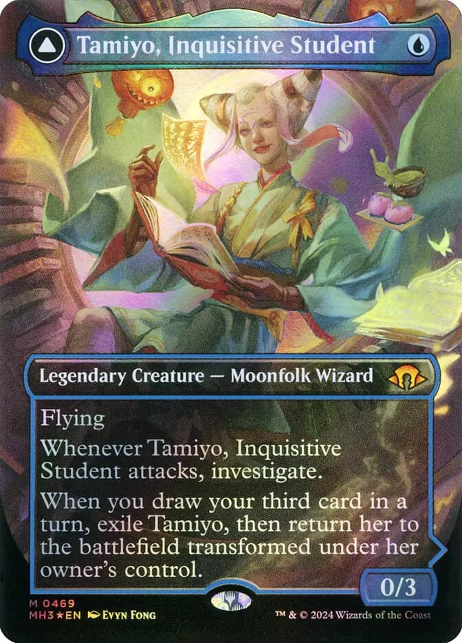 Card image of Tamiyo, Inquisitive Student / Tamiyo, Seasoned Scholar