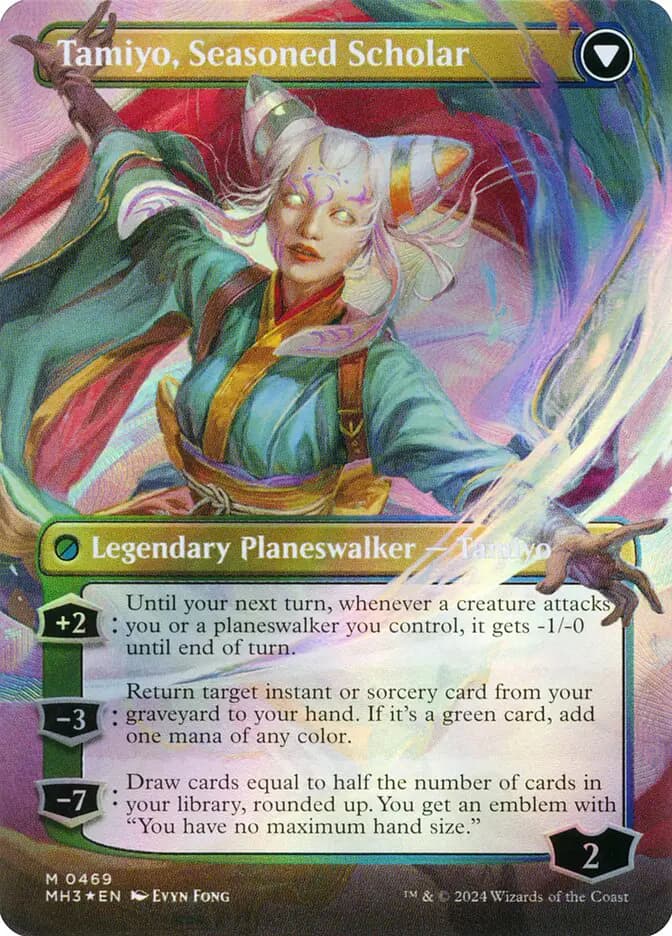 Card image of Tamiyo, Inquisitive Student / Tamiyo, Seasoned Scholar