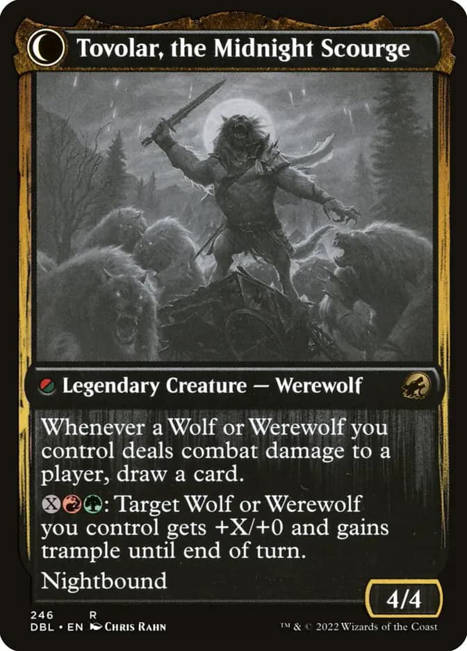 Card image of Tovolar, Dire Overlord / Tovolar, the Midnight Scourge