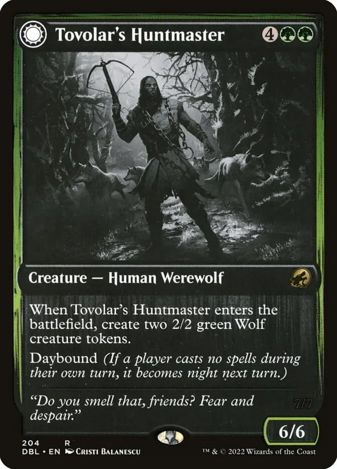 Card image of Tovolar's Huntmaster / Tovolar's Packleader